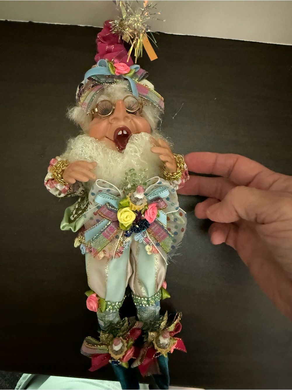 Mark Roberts Multicolor Festive Elf Doll in Pink, Blue, Green, Cream & Gold NWOT